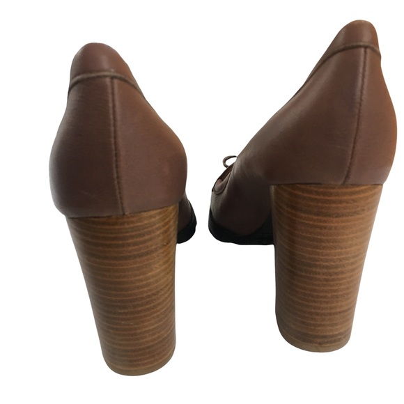 Hunter Made In Spain Leather Stacked Block Heel Platform Pump Heels Size 6.5 - Picture 6 of 9